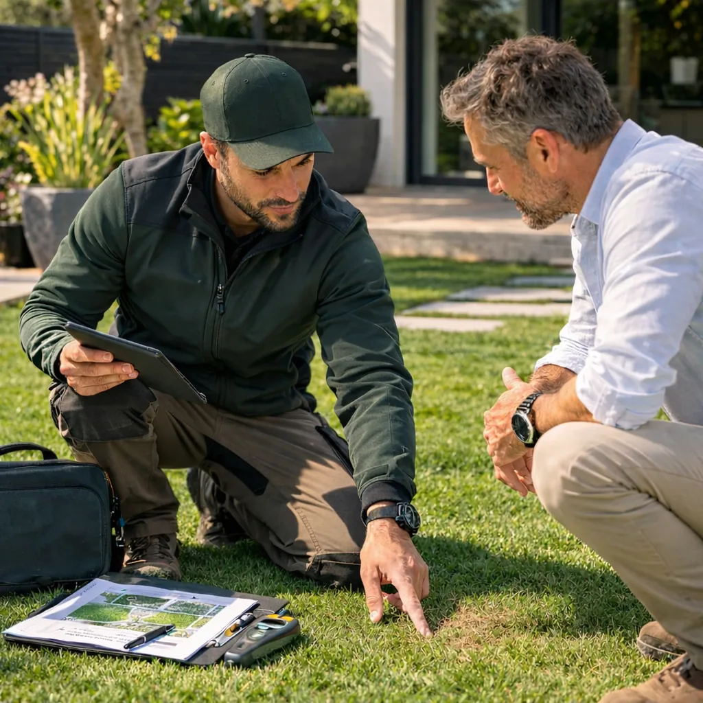 Examen de pelouse sur le terrain