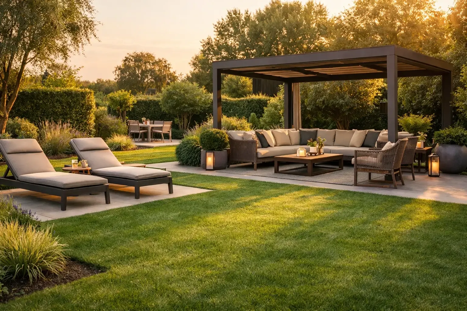 Espace lounge avec pelouse premium dans un jardin à Hyères