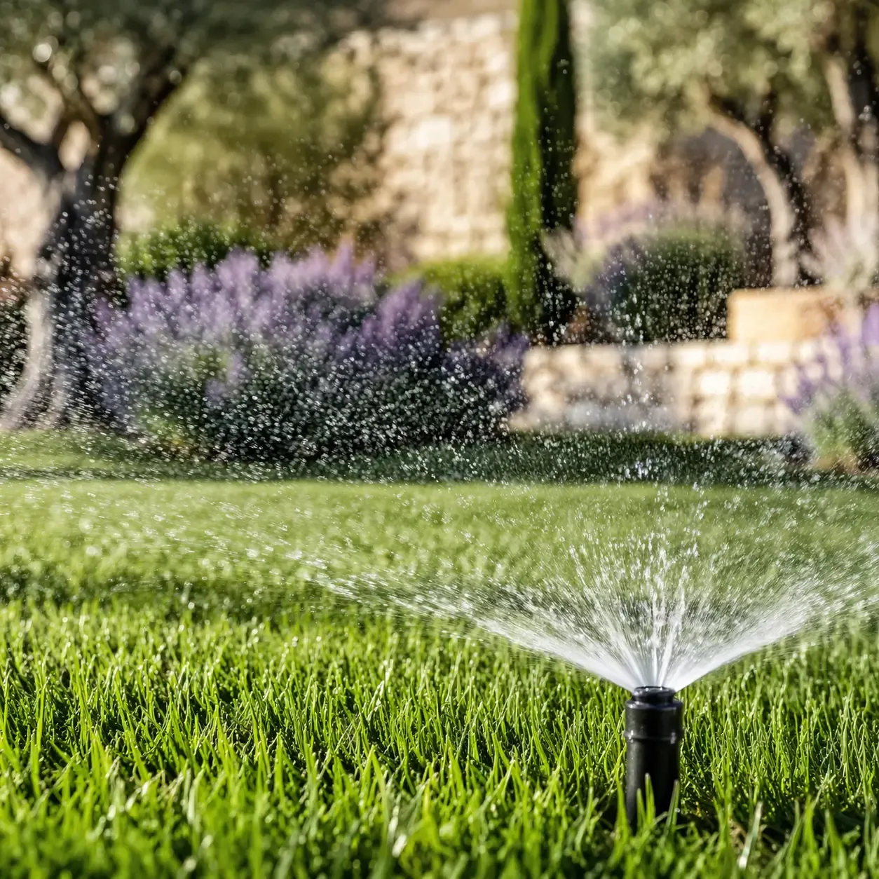 Installation d'arrosage automatique enterré dans un jardin résidentiel