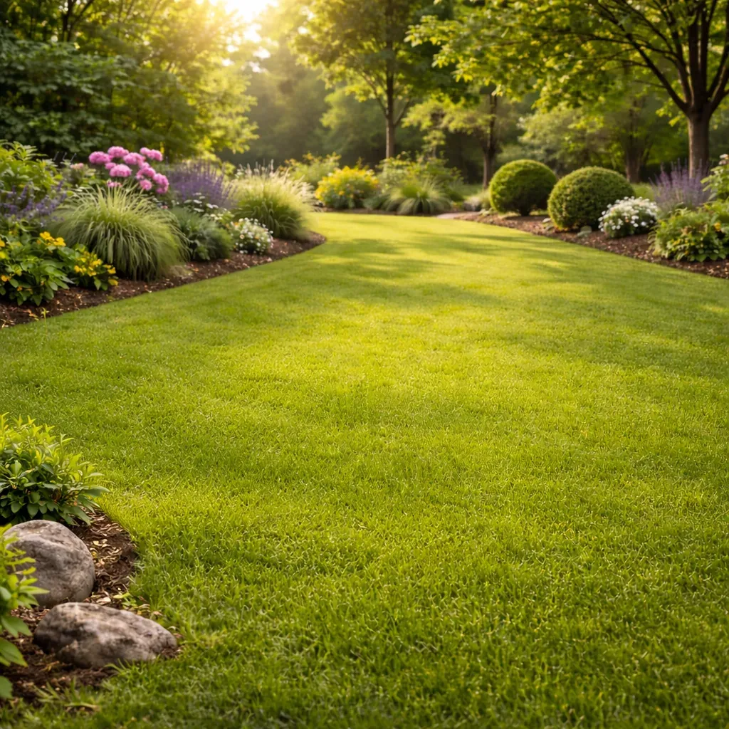 Rénovation de pelouse dans un jardin privé avec reprise dense et soignée