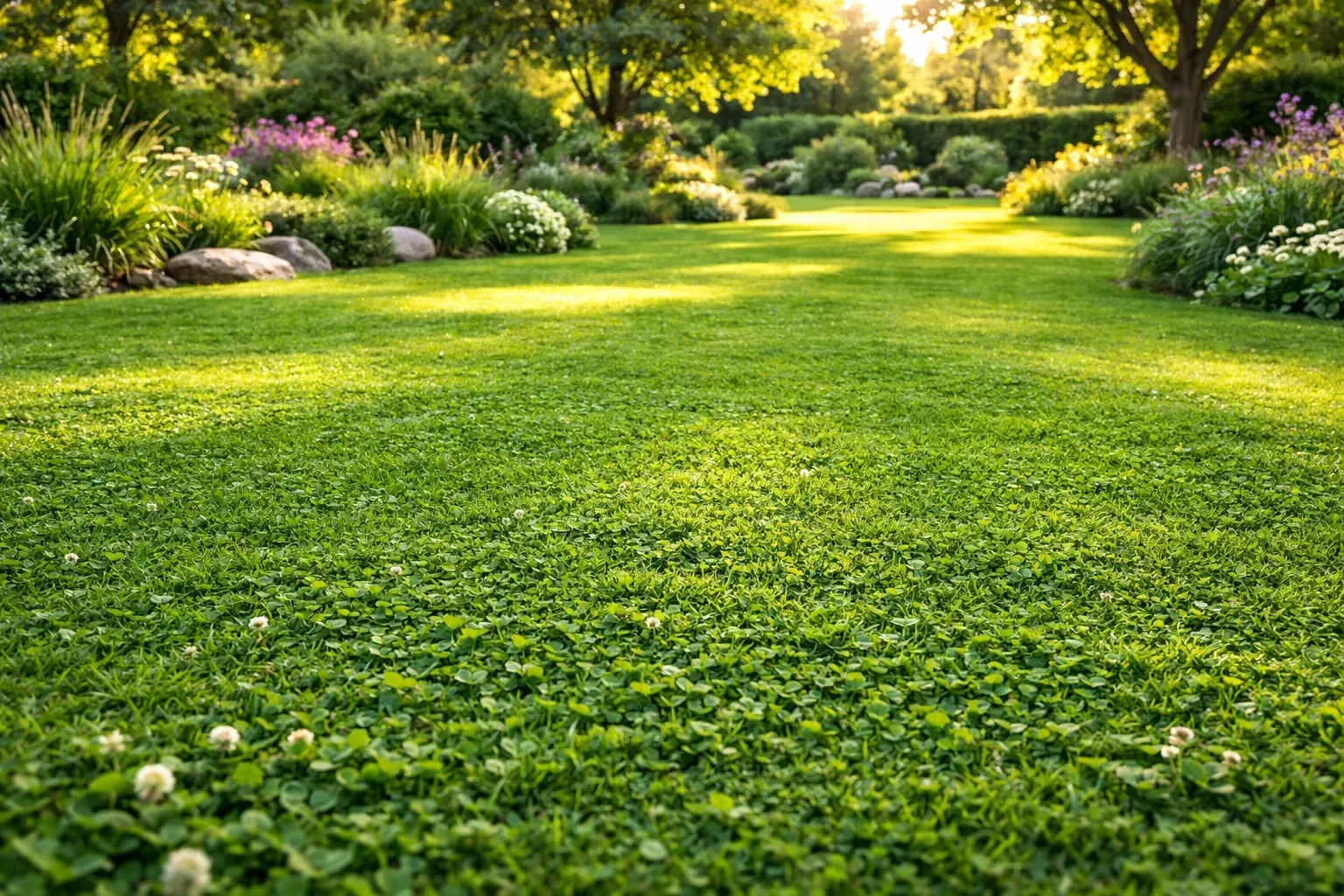 Micro-trèfle mélangé à une pelouse de jardin